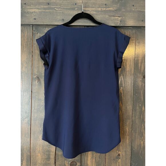 Express Navy V-Neck Blouse w/ Military Details Brass Buttons Office Wear XS F62 - Picture 2 of 6